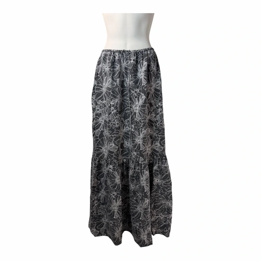 100% Silk Tiered Maxi Skirt Floral Unsubscribed XS Boho Whimsigoth Cottagecore